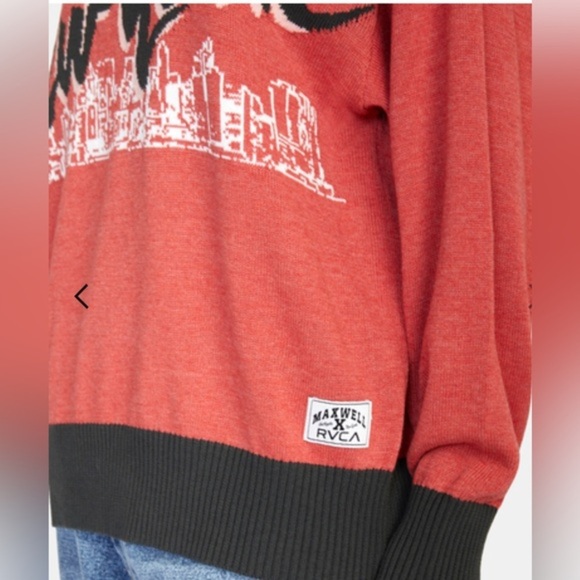 Rvca X Stella Maxwell red New York NYC Skyline Graphic Sweater size small new - Picture 15 of 16